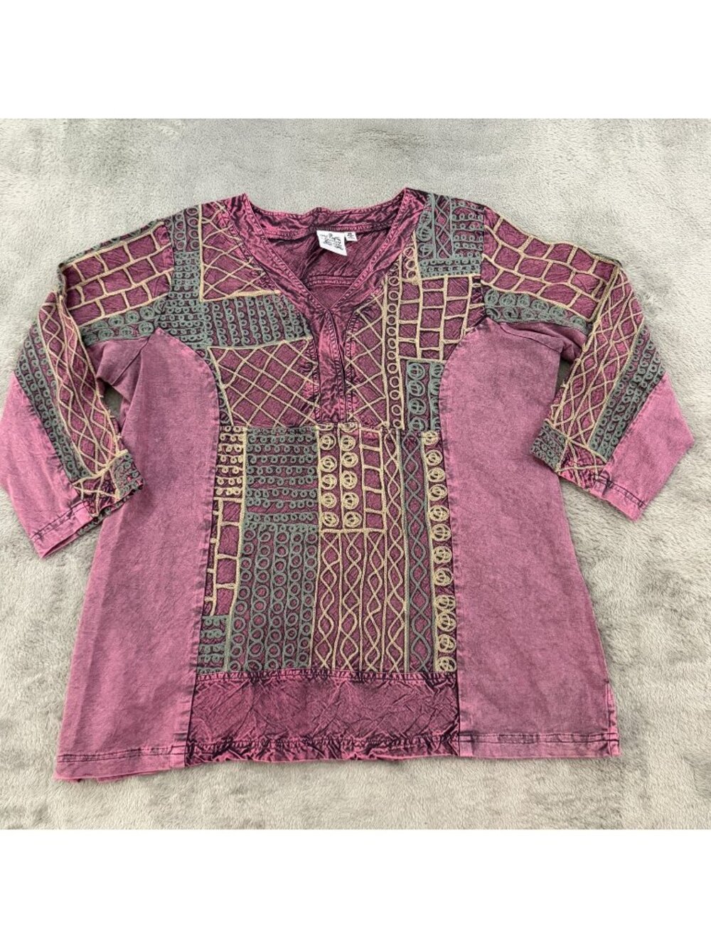 Parsley & Sage Button Up Shirt Blouse Top MEDIUM Artsy Lagenlook